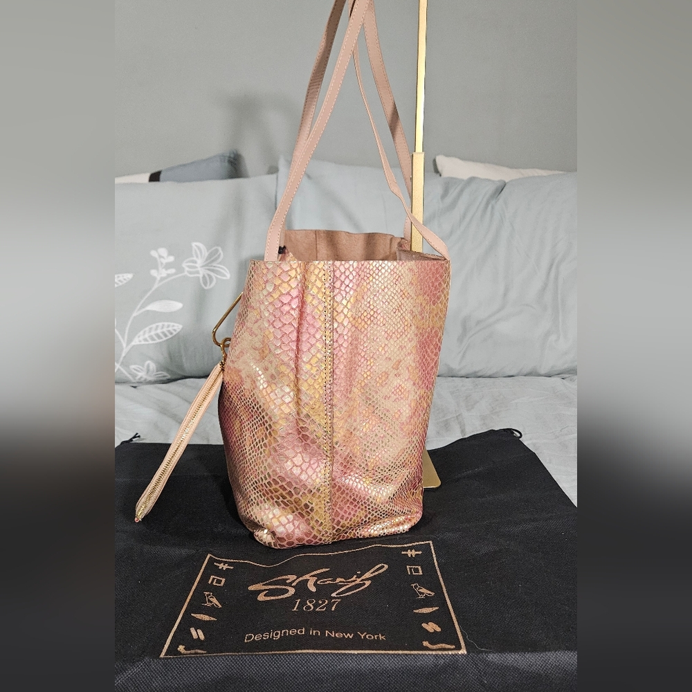 Sharif Pink and Gold Iridescent Tote Bag W/wallet & Dusty - Picture 4 of 16